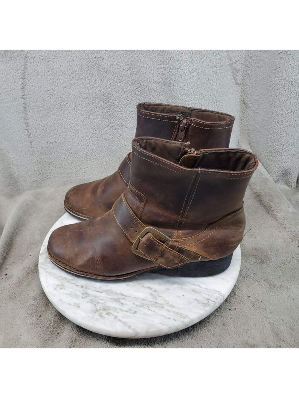 Clarks Shoes Womens Size 8.5 Brown Leather Side Zip Ankle Boots *Read*